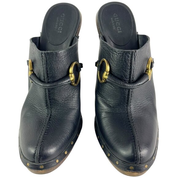 GUCCI Black Leather Horsebit Vintage Clog Pumps Made in Italy 7.5 B US - Picture 1 of 10